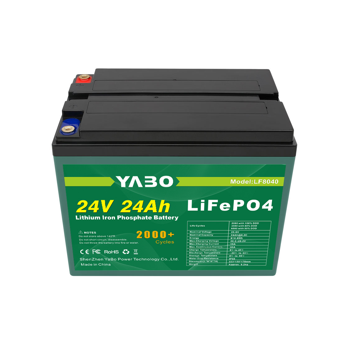 24V 24Ah LiFePO4 Battery for Yachts and Boats